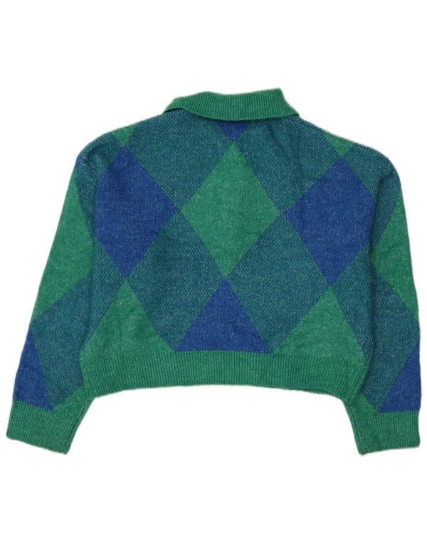 Zara Pull surdimensionné à col polo pour femme UK 14 Grand Vert Rétro