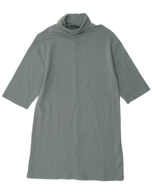 Zara Robe droite à manches 1/2 pour femme UK 14 Bleu moyen Coton