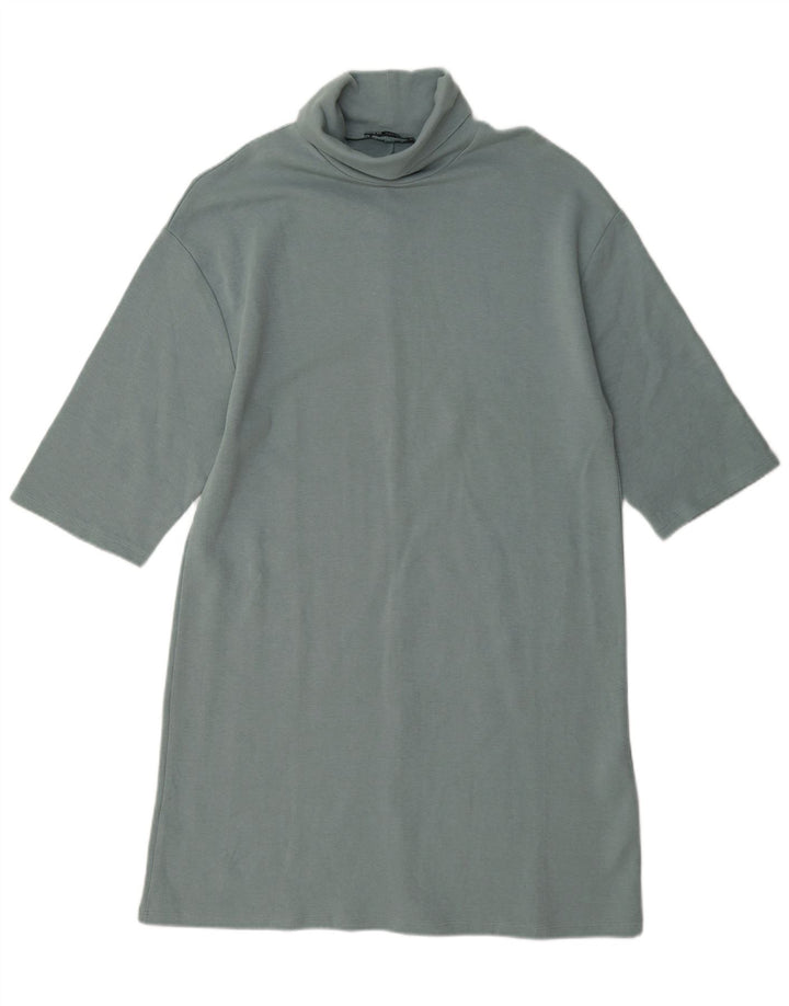 Zara Robe droite à manches 1/2 pour femme UK 14 Bleu moyen Coton