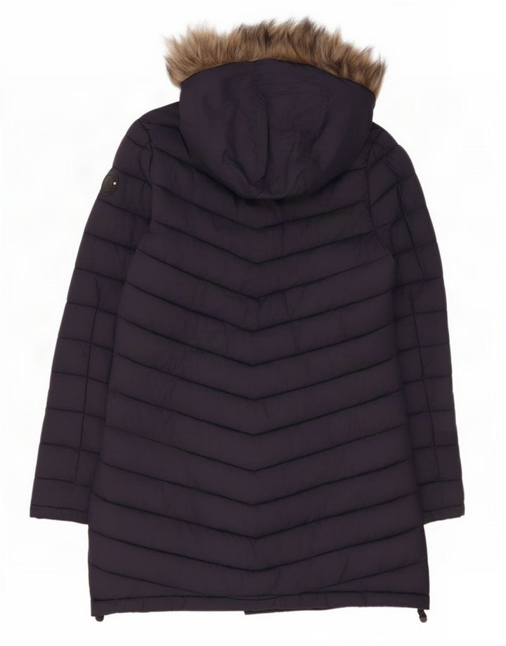 Superdry Veste matelassée à capuche pour femme UK 14 Medium Navy Blue Nylon