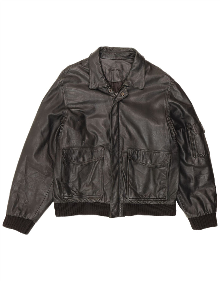 Vittorio Forti Blouson aviateur en cuir pour homme IT 50 Large Noir
