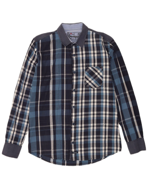 Desigual Chemise Homme Bleu Marine Moyen Carreaux Coton