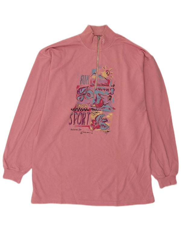 Maser M Sweat-shirt graphique à col zippé pour femme UK 18 XL Coton rose