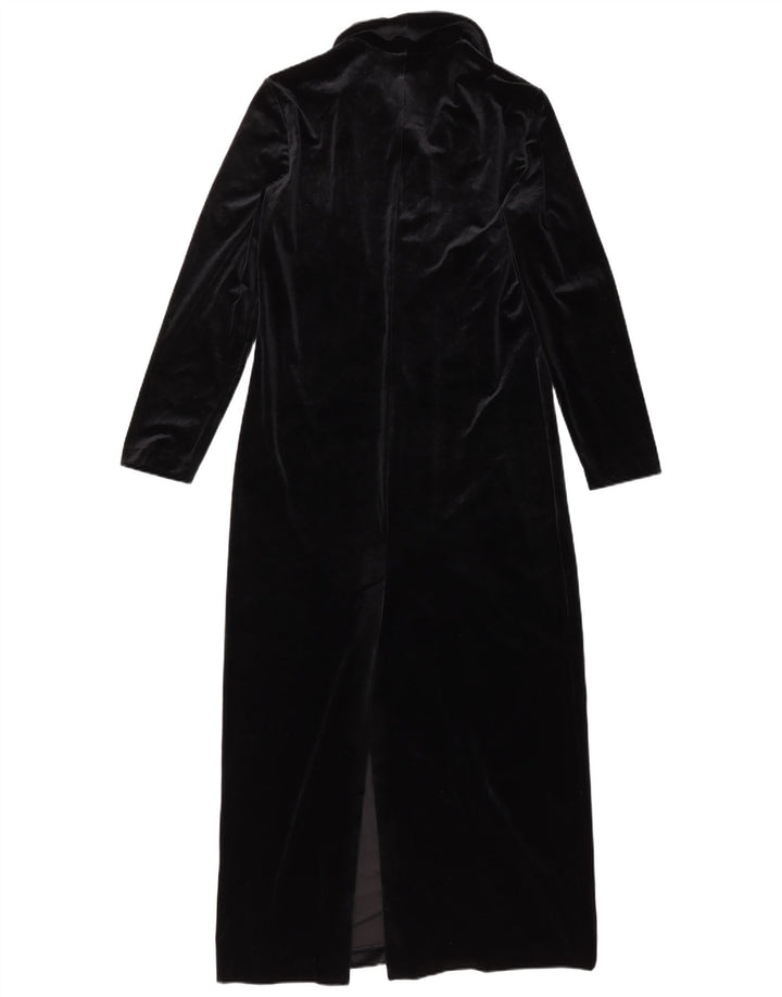 VINTAGE Robe chemise en velours femme UK 10 Petit polyester noir