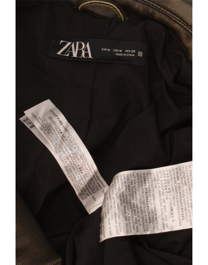 Zara Veste de motard en similicuir pour femme UK 14 en polyéthylène marron moyen