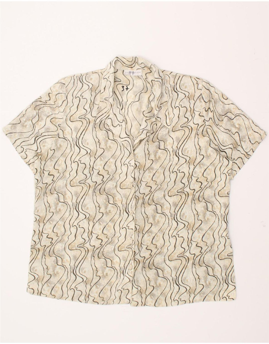 YOUR SIXTH SENSE Womens Abstract Pattern Shirt Blouse UK 18 XL Beige Vintage Your Sixth Sense and Second-Hand Your Sixth Sense from Messina Hembry 