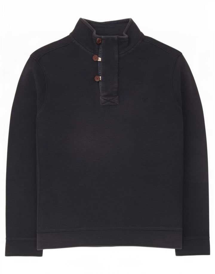 Fat Face Sweat-shirt à col boutonné pour homme en coton bleu marine Taille L