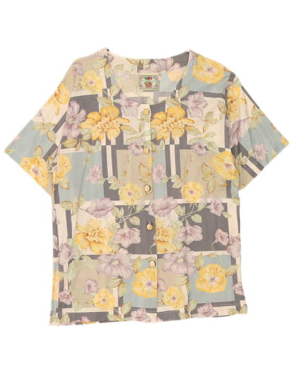 vintage Femme Chemise À Manches Courtes Blouse IT 46 Grand Floral Multicolore