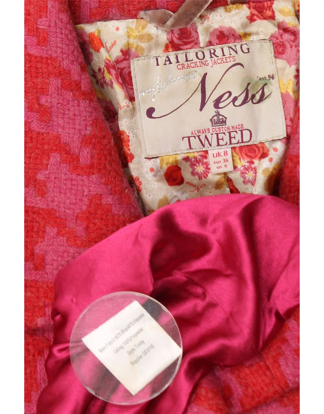 Ness Duffle Coat Femme UK 8 Petite laine pied-de-poule rose