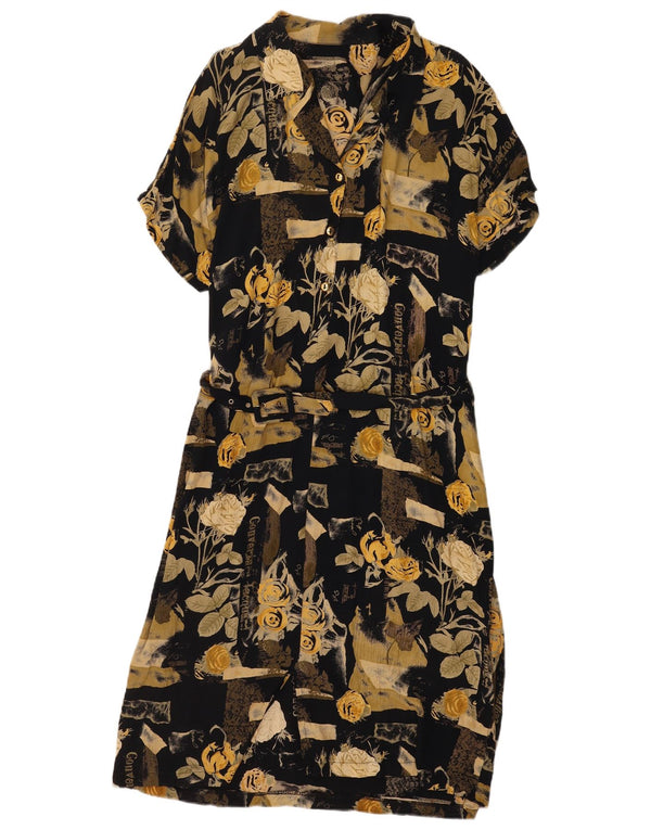 vintage Femme Maxi Robe UK 18 XL Noir Floral