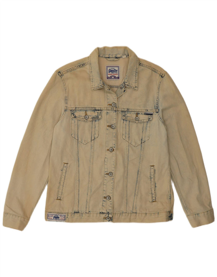 SUPERDRY Veste en Jean Femme UK 10 Petit Coton Beige