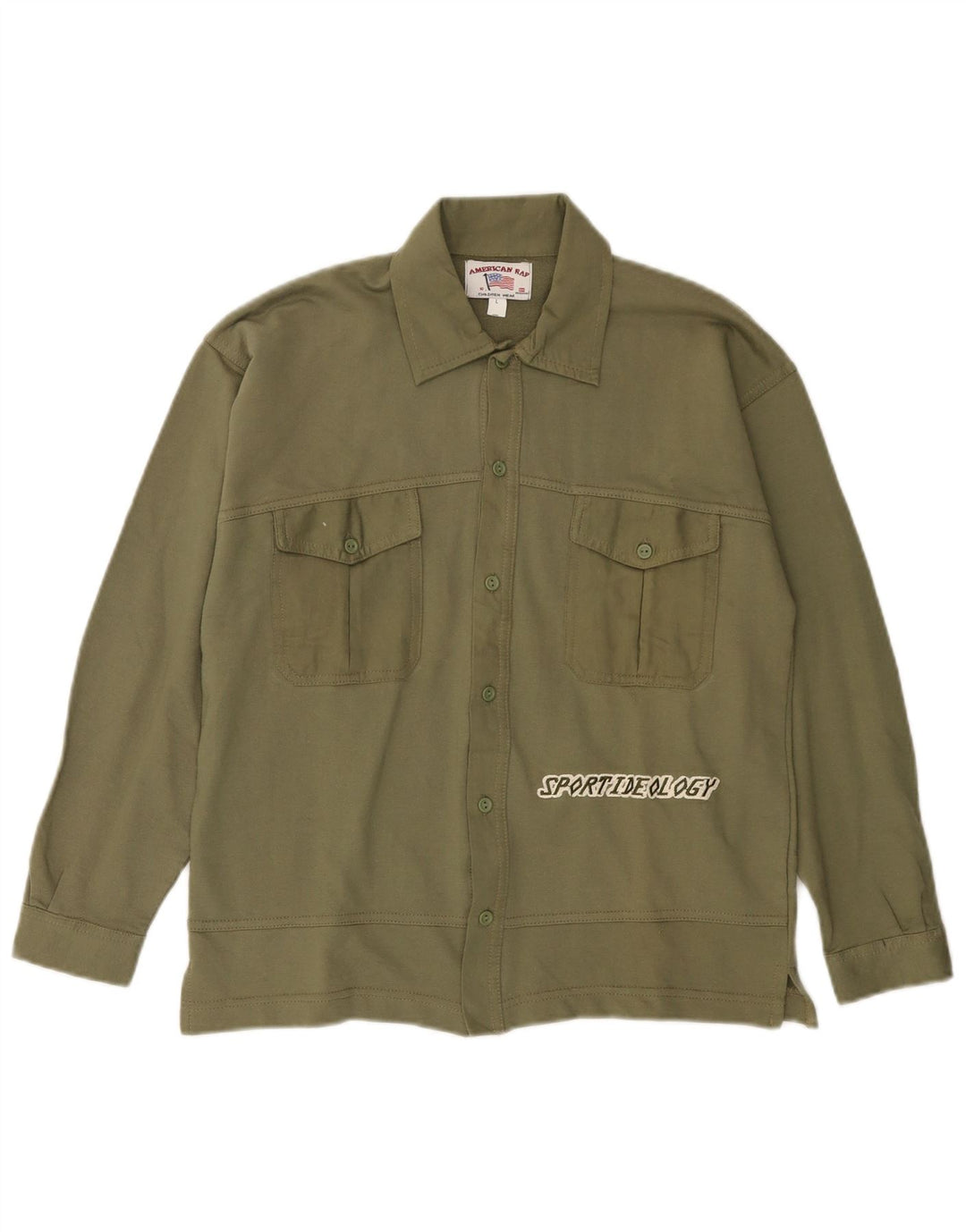 VINTAGE Chemise graphique femme US 10 Grand coton kaki