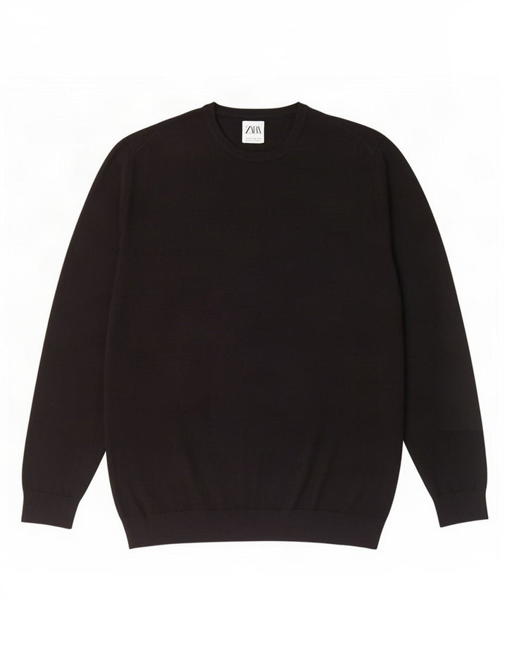 Zara Pull à col rond pour homme Noir moyen