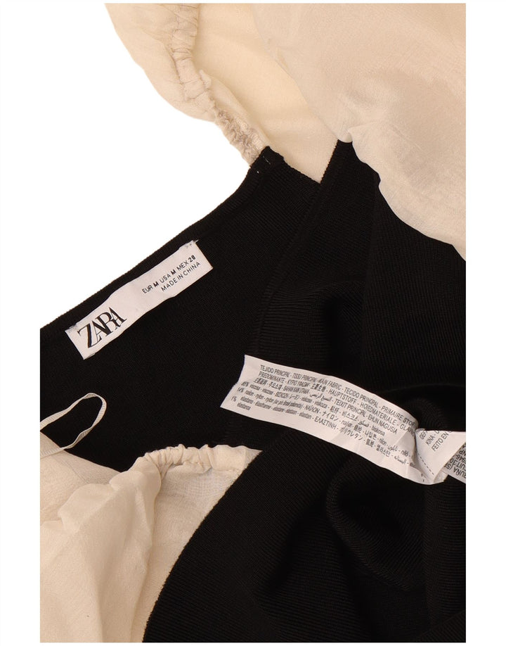 Zara Womens Long Sleeve Crop Top UK 12 Medium Noir Colorblock