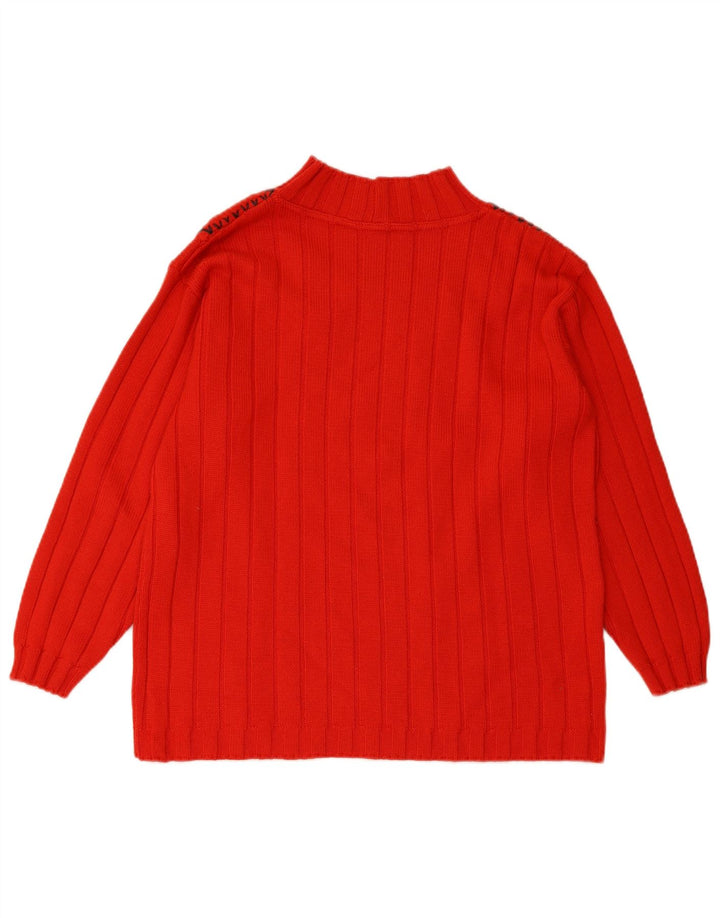 ELLA Pull à col roulé pour femme UK 16 Grande laine Fair Isle rouge