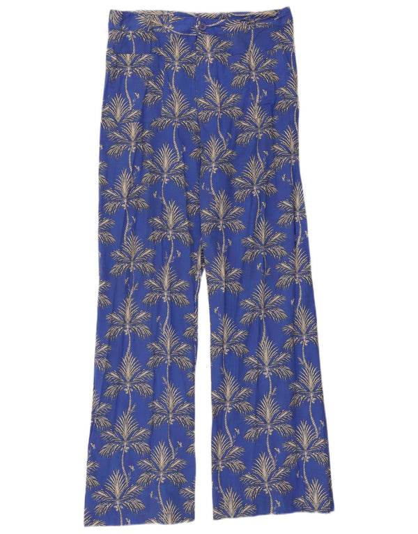 Zara Pantalon décontracté à jambe large pour femme Medium W28 L30 Bleu Floral Coton