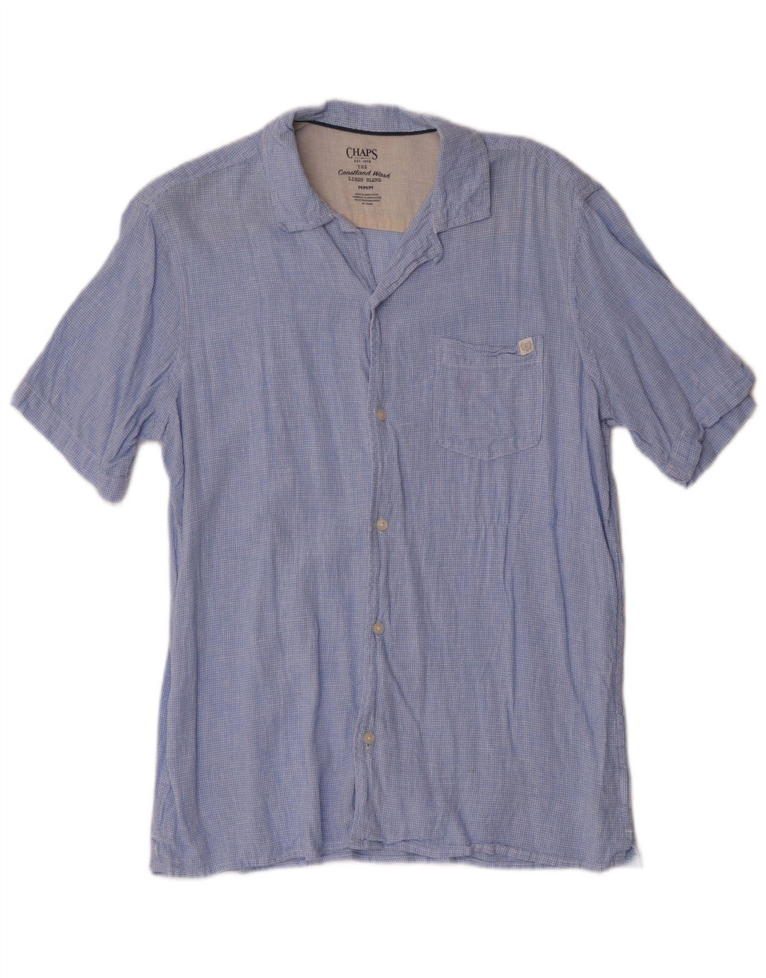 Chaps Chemise à Manches Courtes Homme Bleu Moyen Pied-de-Poule Lin