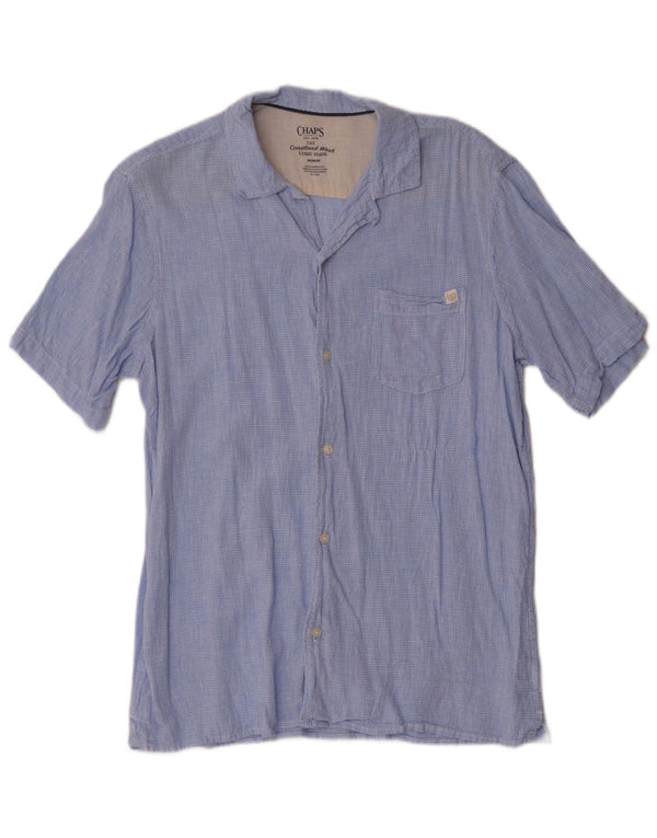 Chaps Chemise à Manches Courtes Homme Bleu Moyen Pied-de-Poule Lin