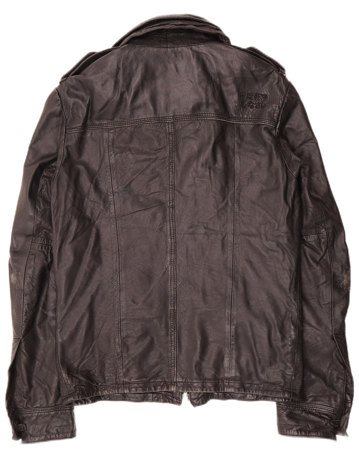 Superdry Veste en cuir militaire pour homme UK 36 Petit cuir noir