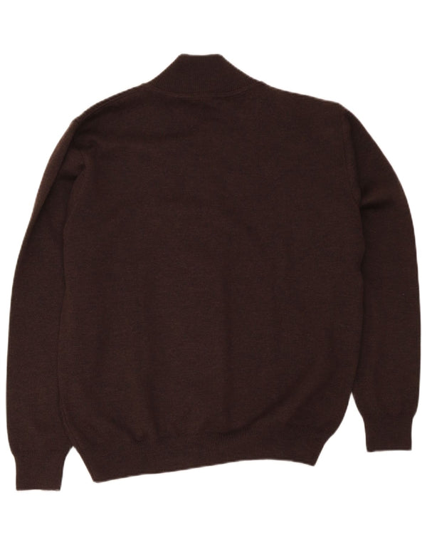 vintage Mens Regular Fit Cardigan Pull Moyen Brun Laine Mérinos Classique