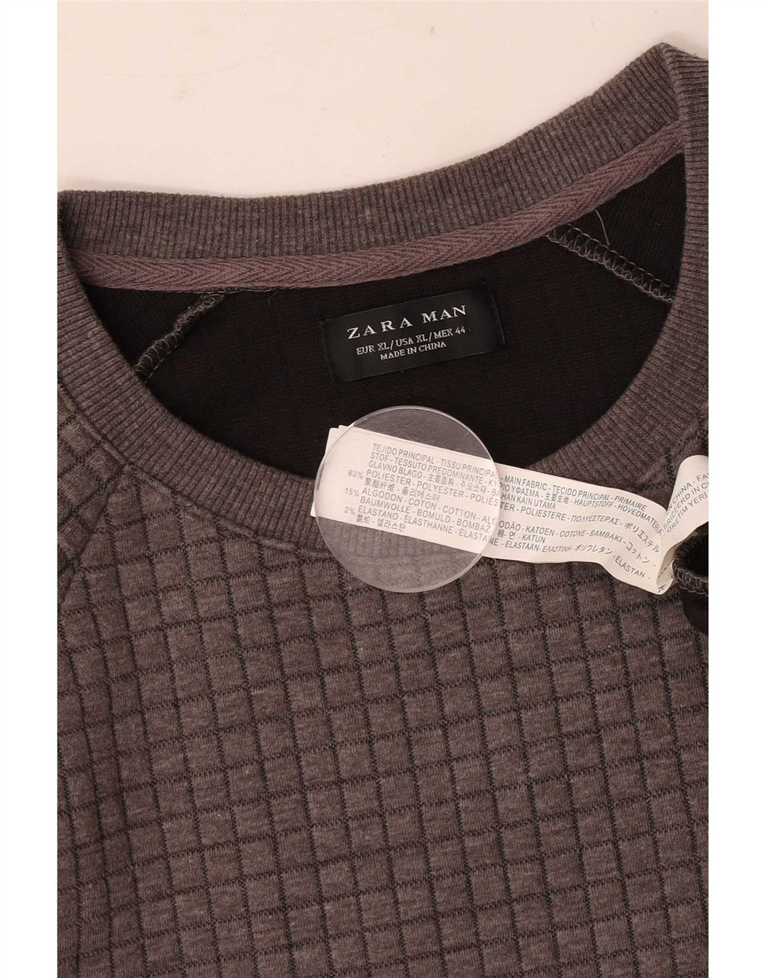 Zara Homme Sweatshirt Jumper XL Gris Carreaux Polyester