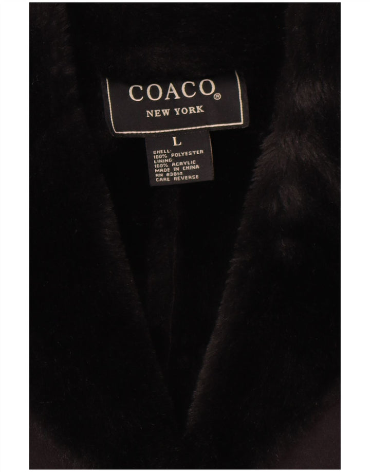 vintage Femmes Oversize Sherpa Overcoat UK 16 Grand Polyester Noir