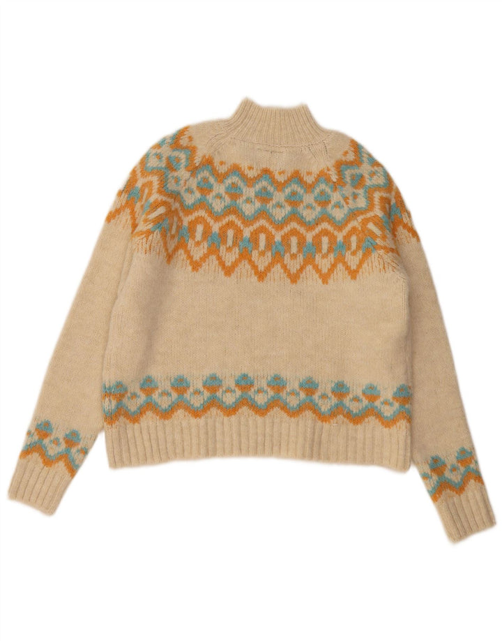 Superdry Pull à col roulé pour femme UK 12 Beige moyen Fair Isle