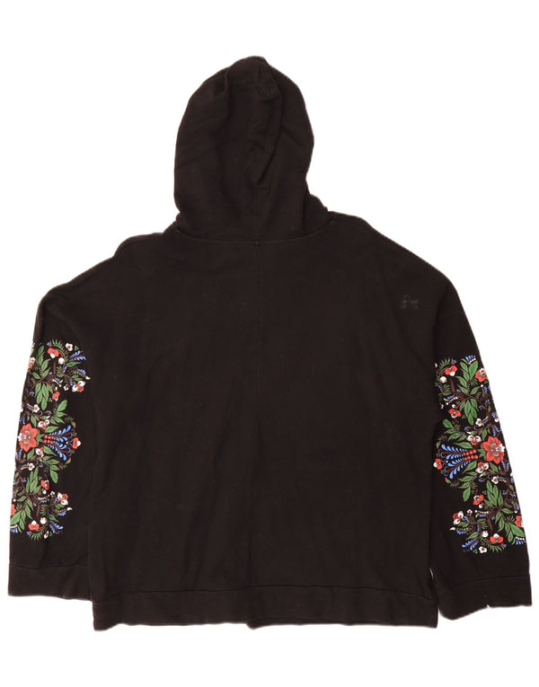Zara Femme Trafaluc Pull à capuche surdimensionné UK 10 Petit Noir Floral