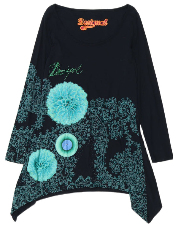 Desigual Robe tunique à manches longues pour femme UK 16 Large Bleu marine Paisley