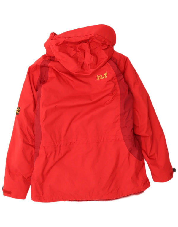 Jack Wolfskin Veste coupe-vent à capuche pour femme UK 12 Medium Rouge Colourblock