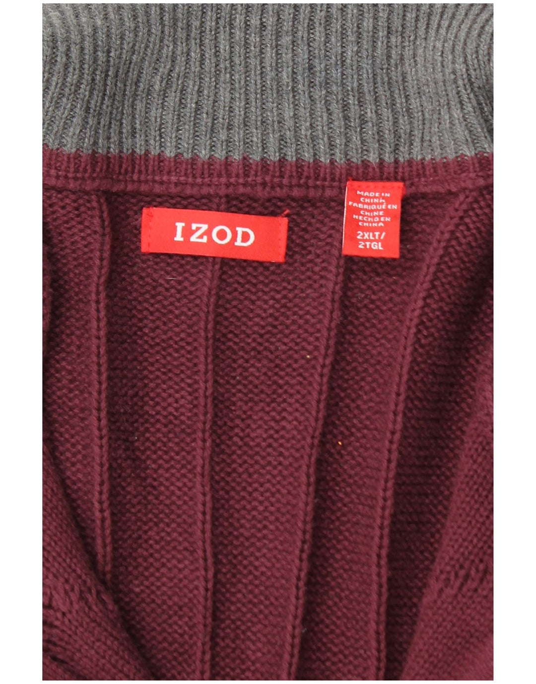 IZOD Pull à col zippé pour homme en coton bordeaux 2XL