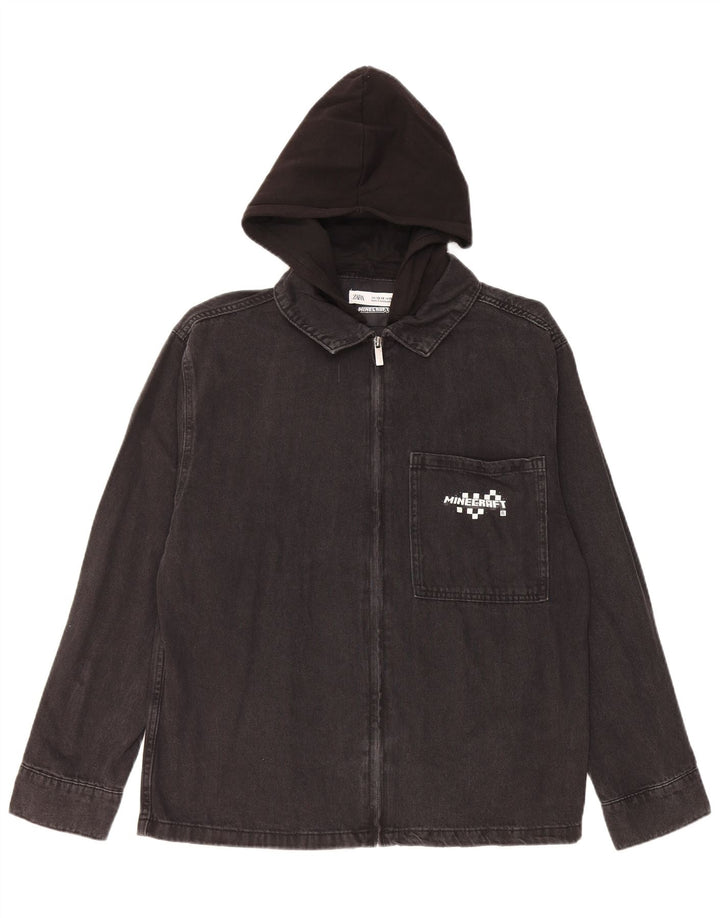 Veste en jean à capuche graphique Zara garçon 13-14 ans noir