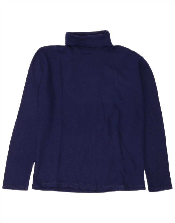 vintage Femme Roll Neck Top Manches Longues IT 46 Grand Acrylique Bleu Marine