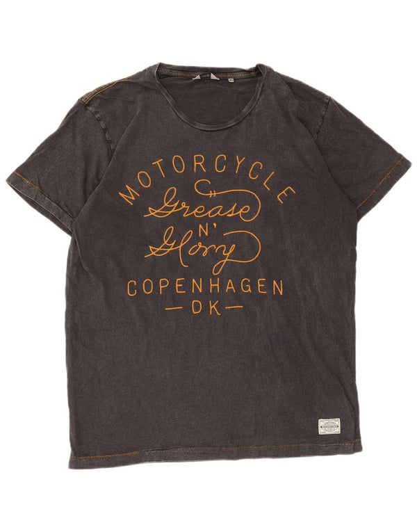 Jack & Jones Mens Graphic T-Shirt Top XL Black Cotton