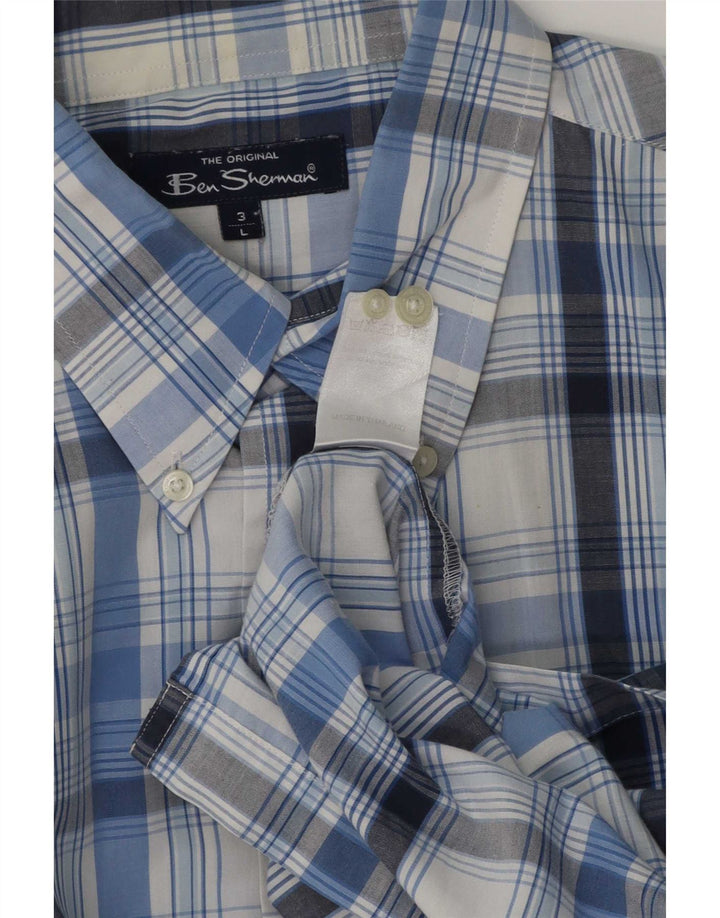 Ben Sherman Chemise à manches courtes pour homme en coton à carreaux bleus