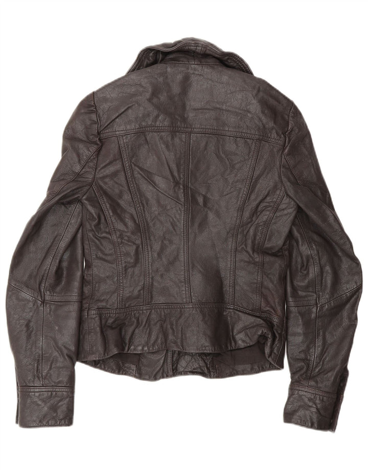 All Saints Veste de motard pour femme UK 8 Petit cuir marron