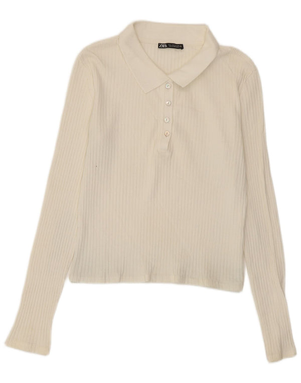 Zara Polo court à manches longues pour femme UK 14 Large Blanc