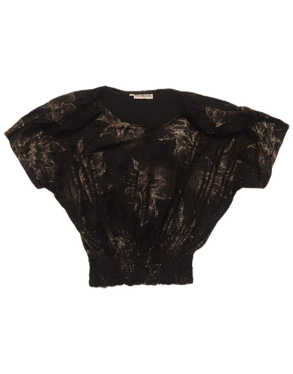 Diana Bentall's Womens Crop Oversize Blouse Top UK 10 Petit Noir Floral