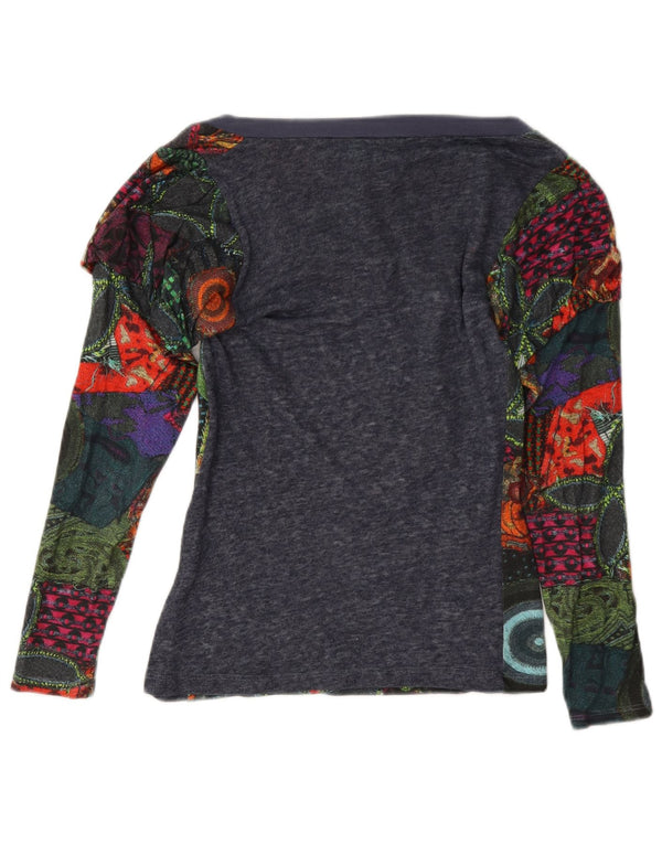 Desigual Femme Top Coupe Ample Manches Longues UK 6 XS Multicolore
