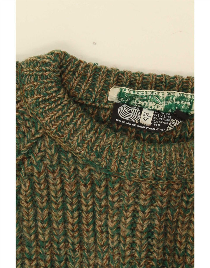 vintage Femme Crew Neck Jumper Pull IT 42 Laine mouchetée vert moyen