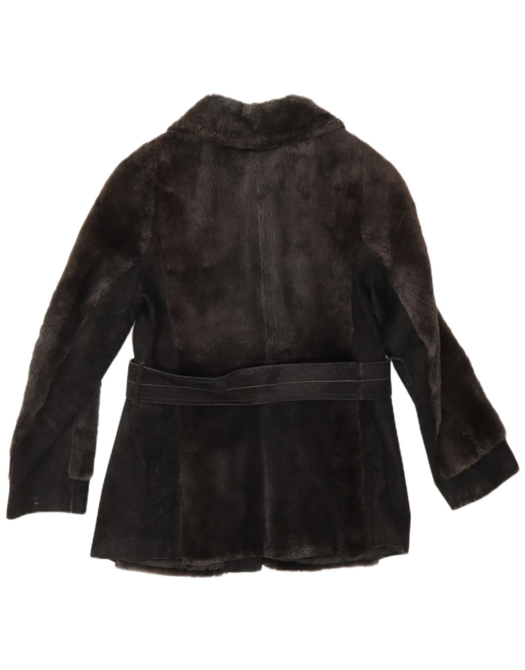 Veste en daim fausse fourrure femme vintage UK 12 brun moyen