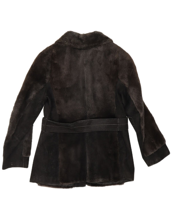 Veste en daim fausse fourrure femme vintage UK 12 brun moyen