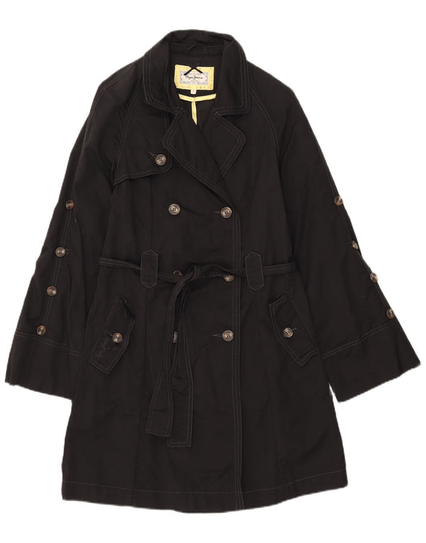 PEPE Jeans Womens Trench Coat UK 10 Small Black Cotton