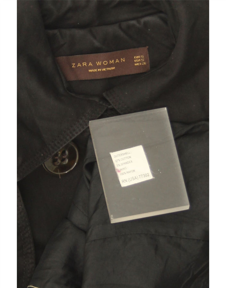 Zara Femme Trench Coat UK 10 Petit Coton Noir