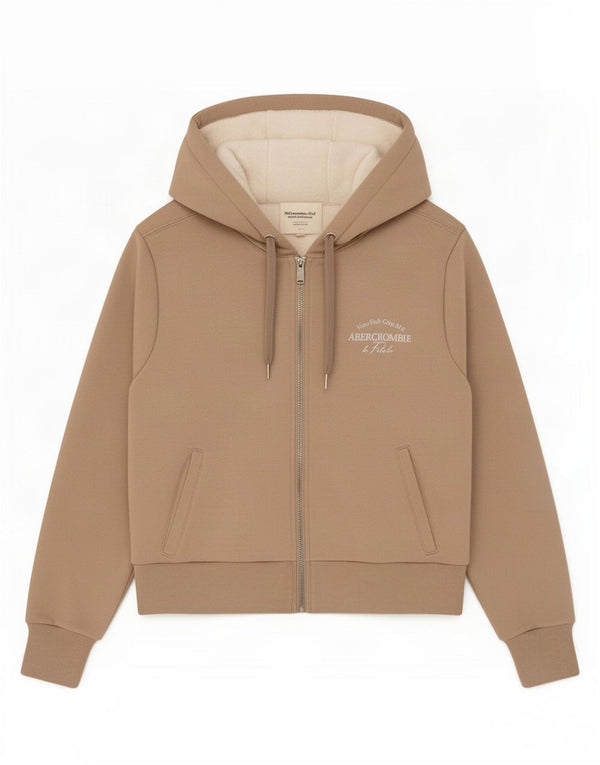 Abercrombie & Fitch Pull à capuche zippé graphique pour femme UK 6 XS Beige