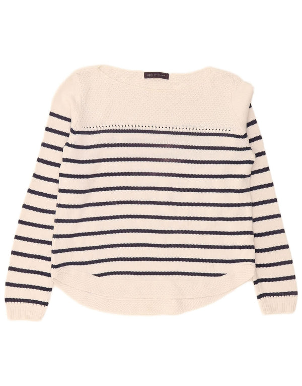 Marks & Spencer Pull col bateau pour femme UK 12 Medium Blanc rayé