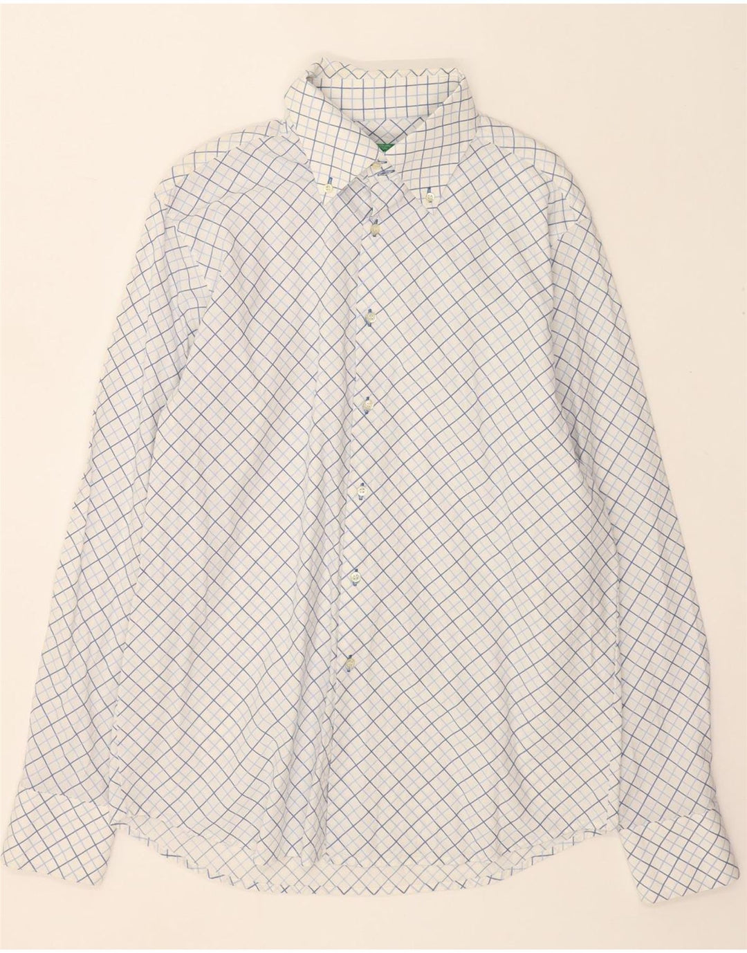 BENETTON Mens Shirt XL White Check Cotton Vintage Benetton and Second-Hand Benetton from Messina Hembry 