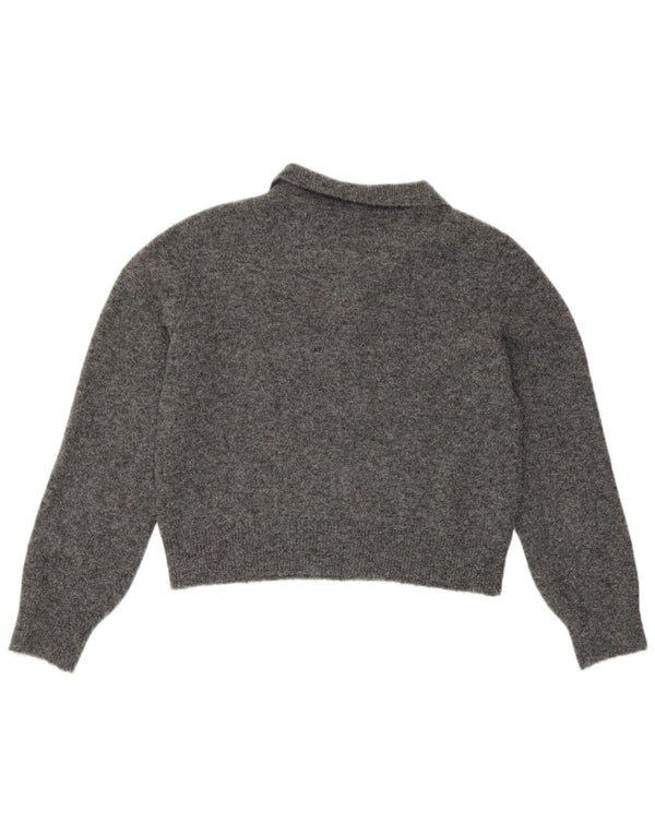 Zara Pull court à col polo pour femme UK 10 Petit gris moucheté