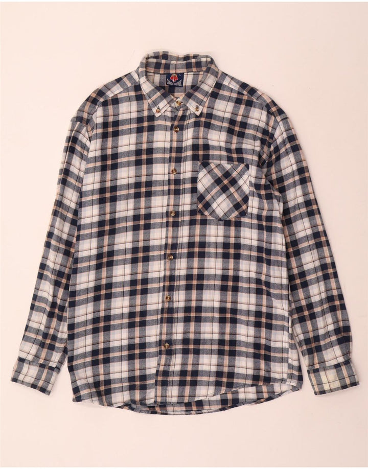 vintage Chemise en flanelle pour hommes Grand coton à carreaux bleu marine