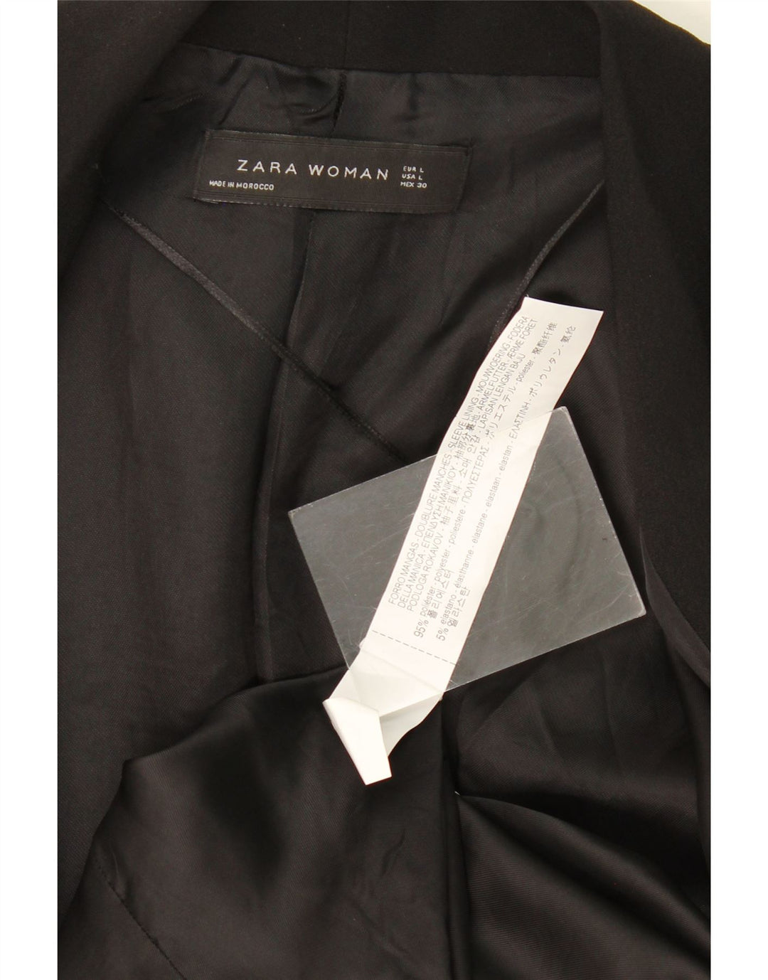 Zara Veste blazer ouverte à manches 3/4 pour femme UK 14 Large Noir Polyester